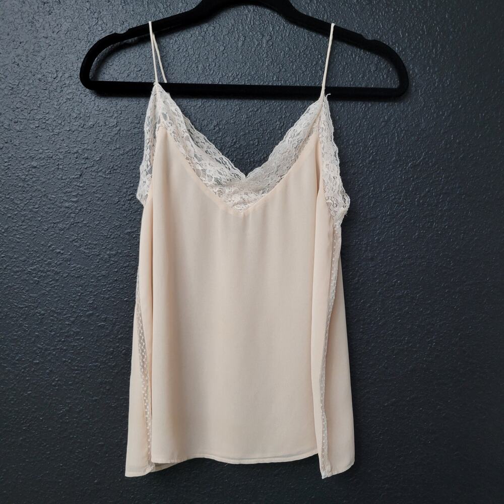 Zara Basic Lace Trim Cami Tank Top XS Blush Pink Sheer Lingerie Y2K